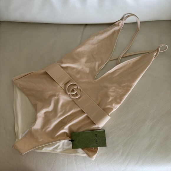 NWT GUCCI Swimsuit with Double G in Sparkling Jersey Sz M Light Pink - Picture 6 of 12